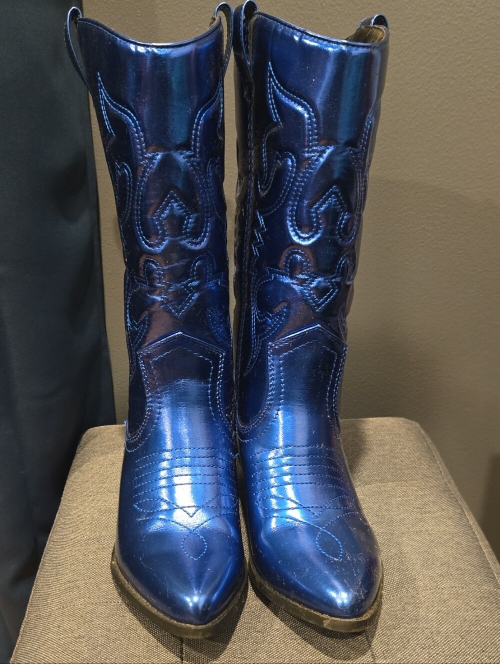Shiny Metallic Blue Western Cowboy Boots
